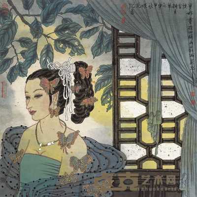 胡宁娜 甲申(2004年)作 沉香花蝶飞 镜心 66×66cm